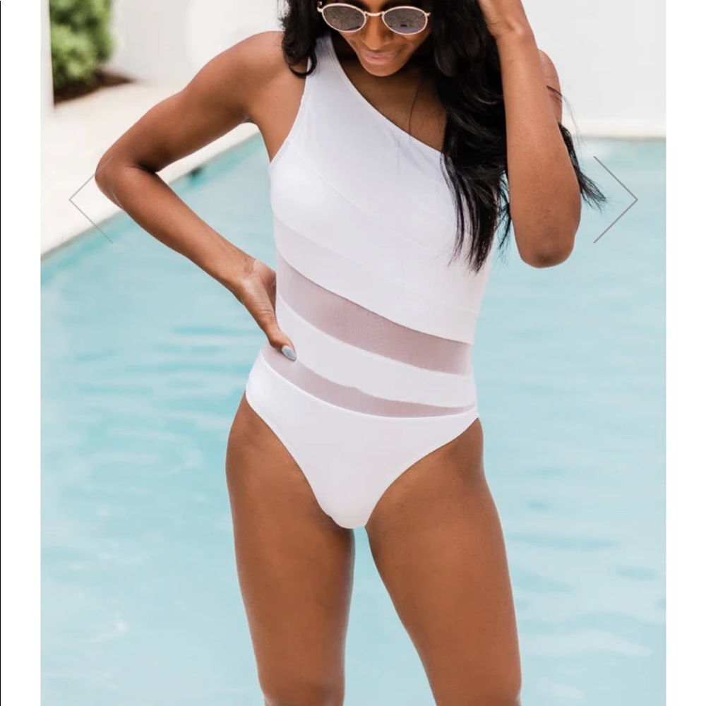 Pink Lily white once piece bathing suit